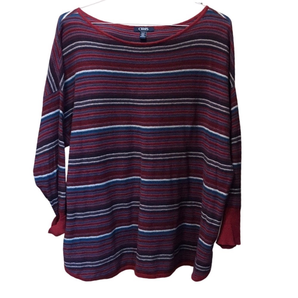Chaps‎ Womens 2X Red Striped Cotton Knit Boat Neck Long Sleeve Sweater Top